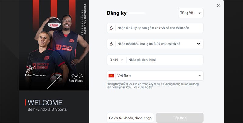 đăng ký tài khoản Bsport