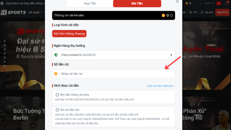 Rút tiền đơn giản Bsport