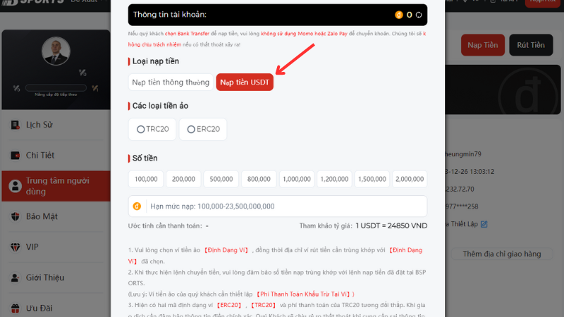 Nạp tiền siêu nhanh Bsport